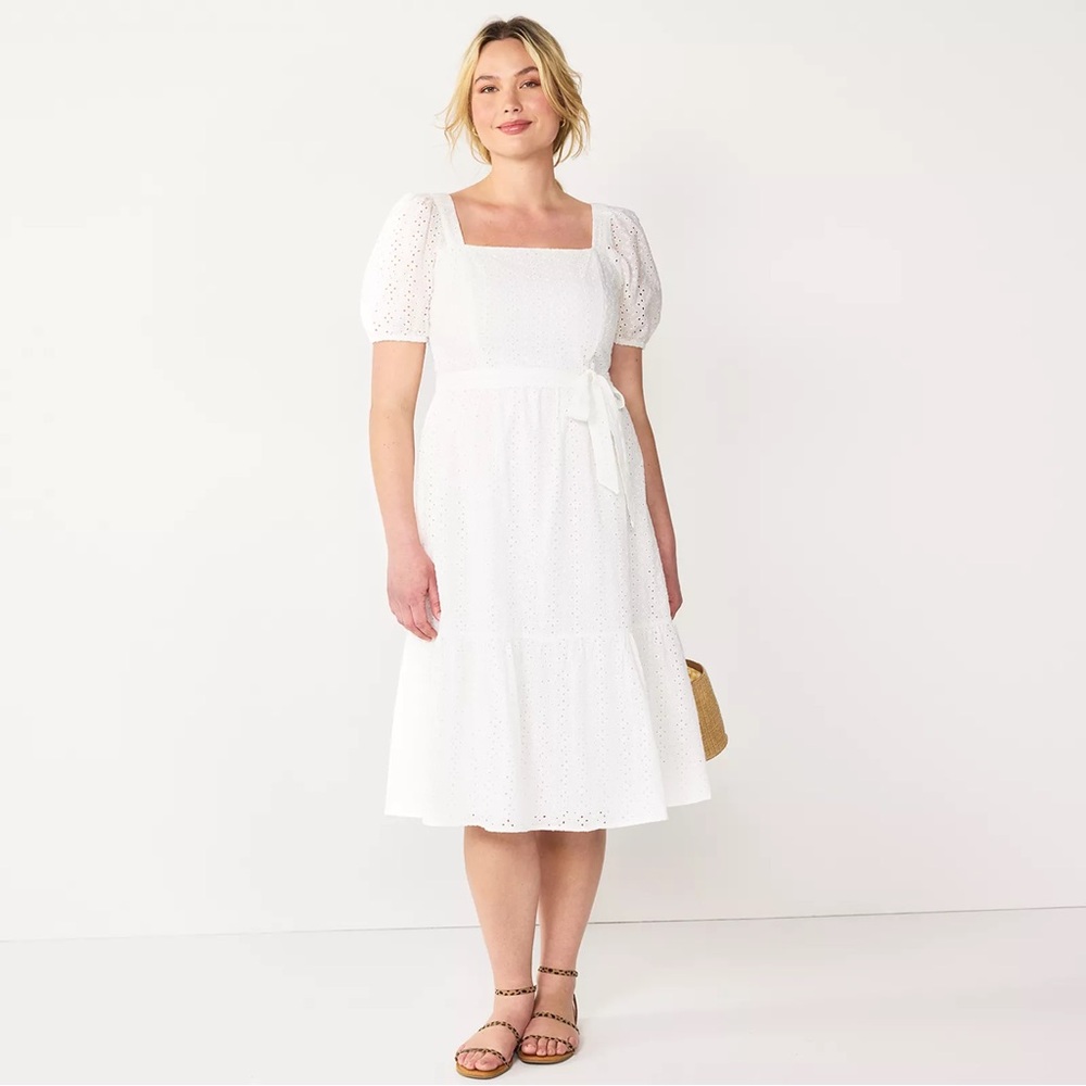 NEW White Midi Eyelet Dress
